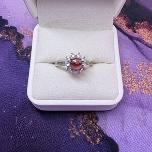Silver and watermelon color moonstone ring
